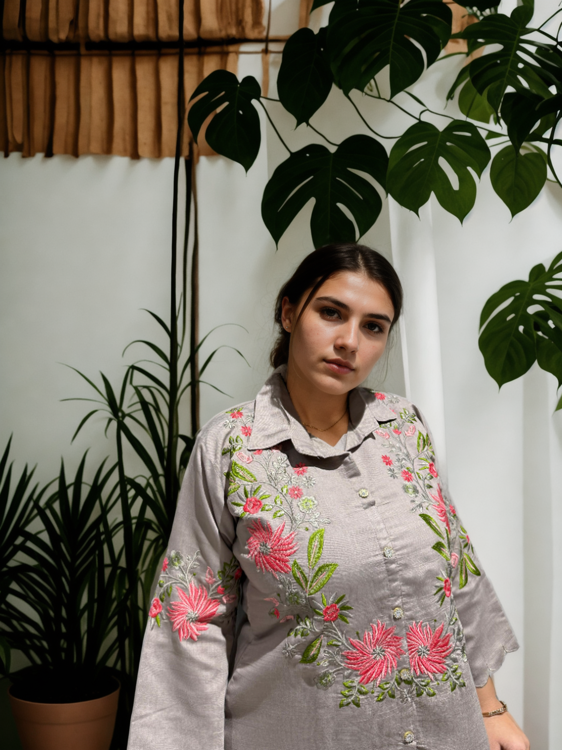 Floral Grace Embroidered Coord Set in Vatican Silk (With Inner)