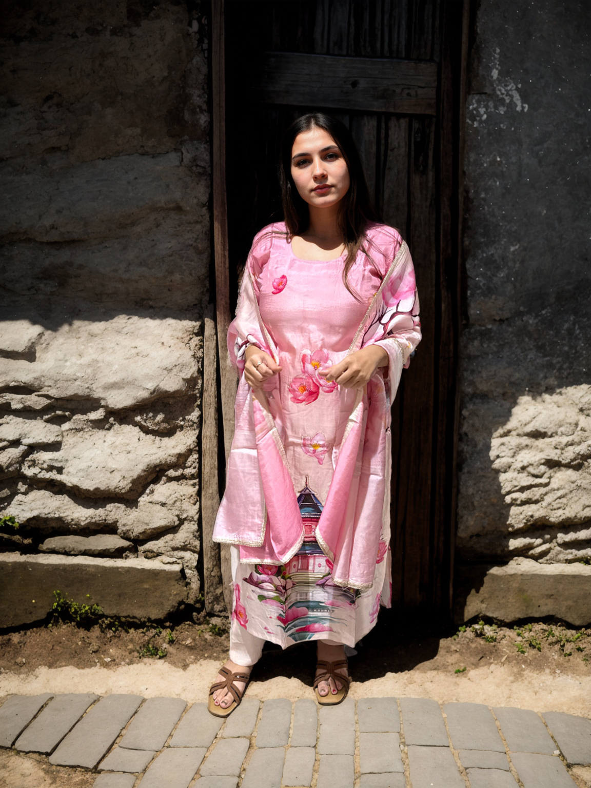 Temple Garden Cotton Silk Suit Set | Signature Collection