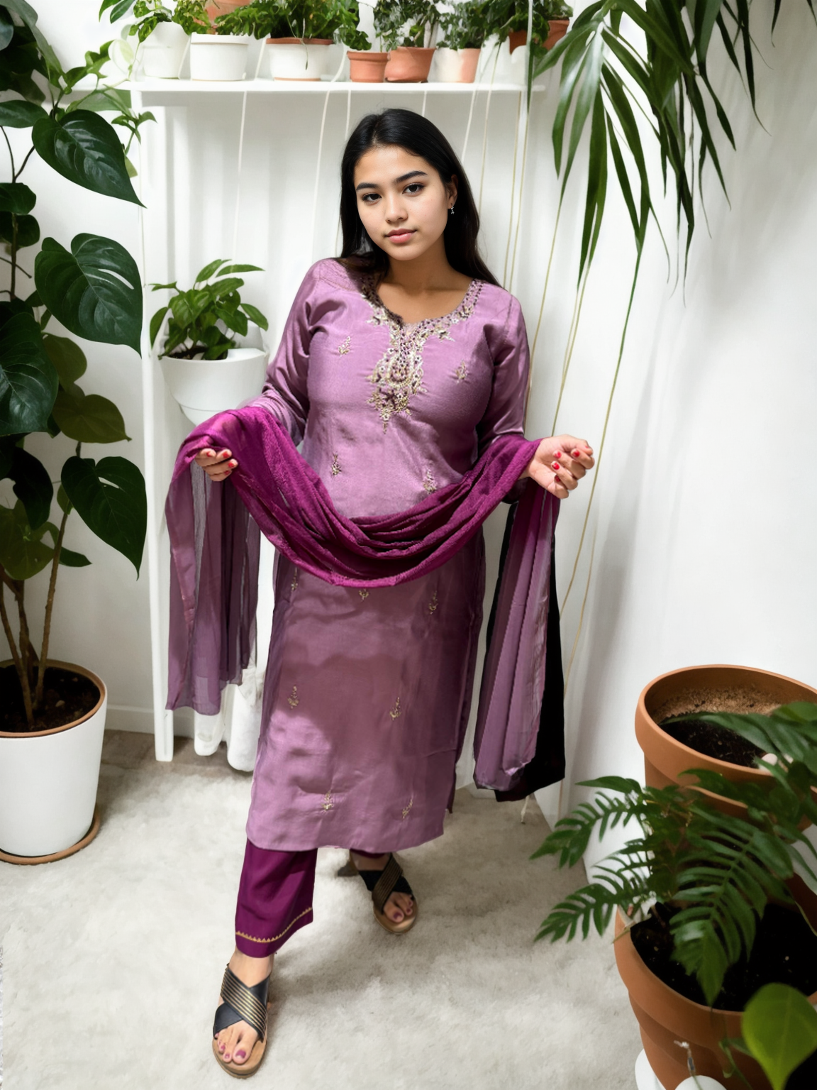 Rangila Silk Suit with Handwork Neck & Pure Naznin Dupatta