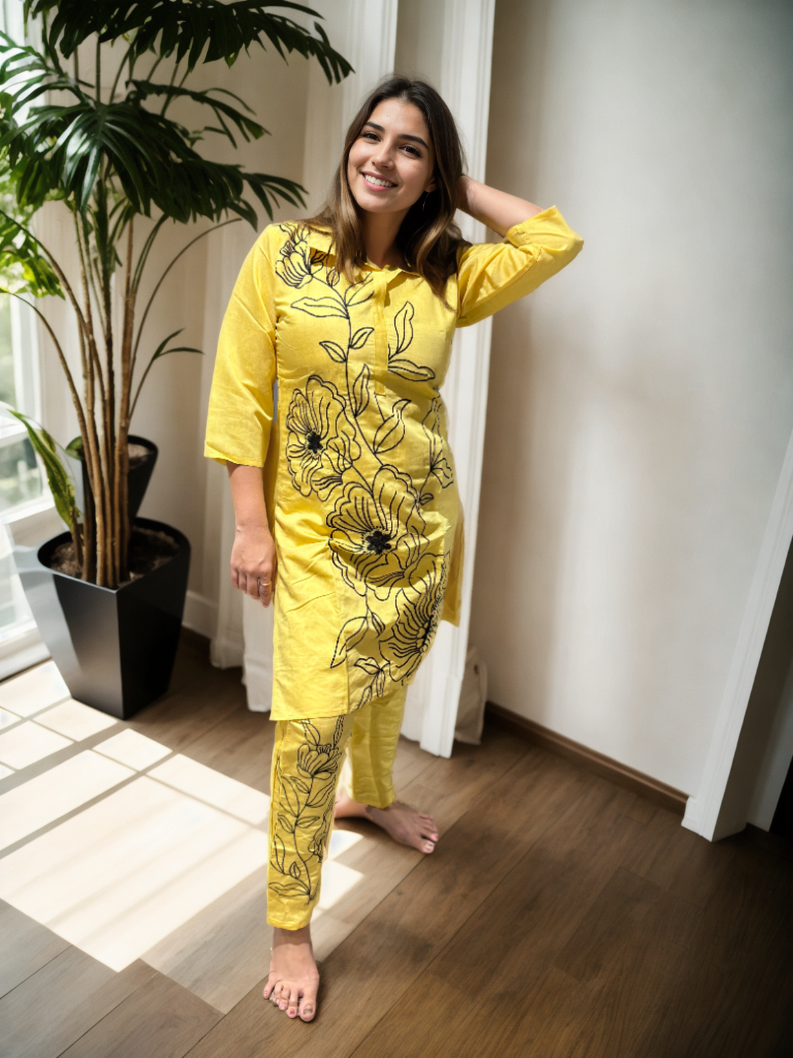 Sunbloom & Ivory Garden Floral Coord Sets – Roman Silk | M to XXL