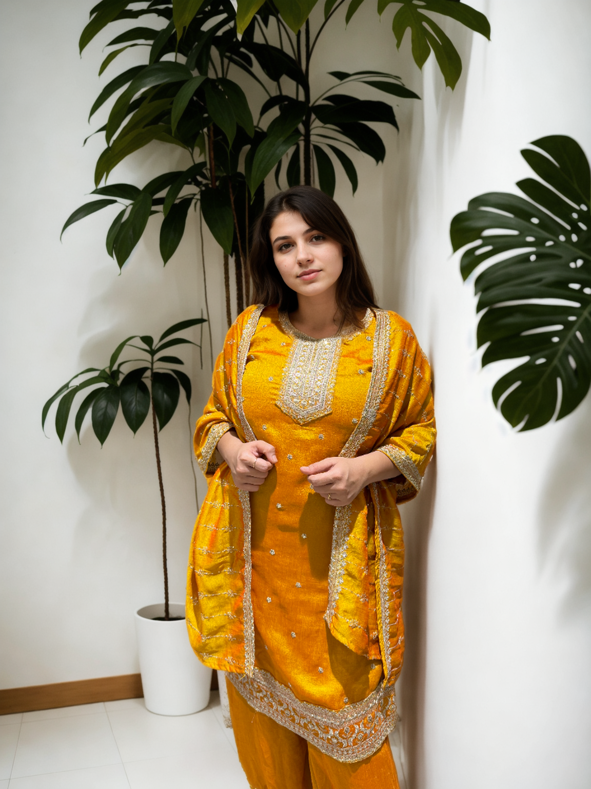 Timeless Charm: Embroidered Afghani Suit Set with Shimmer Detailing