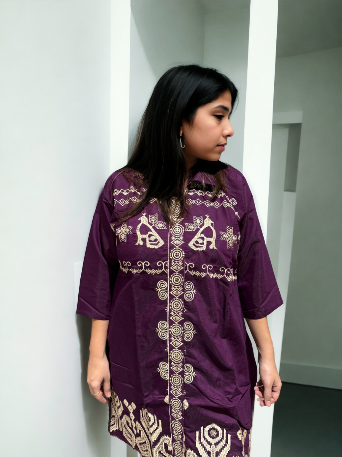 Regal Embroidered Coord Set in Roman Silk – Wine & Maroon Shades