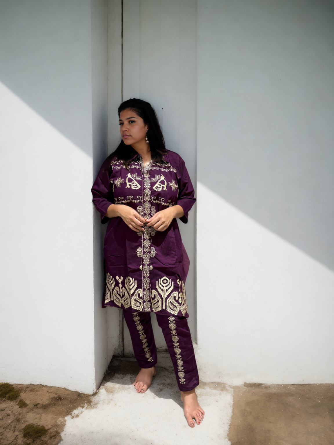 Regal Embroidered Coord Set in Roman Silk – Wine & Maroon Shades