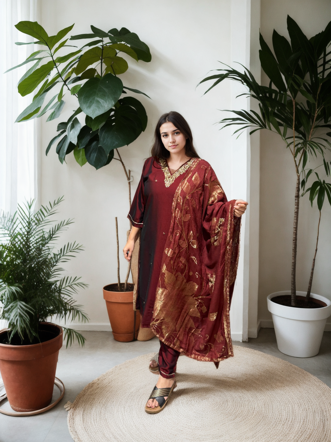 Rangila Silk Suit Set with Handwork & Muslin Dupatta (Latkan Detail) – M to XXL