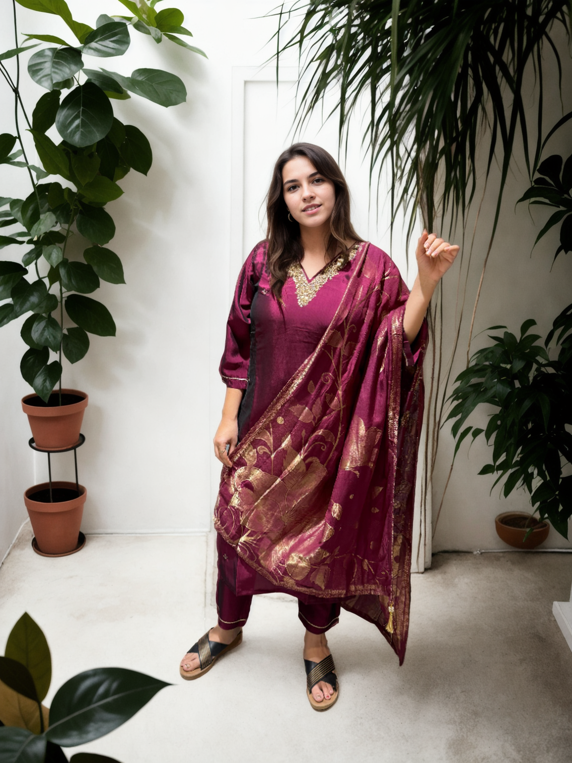 Rangila Silk Suit Set with Handwork & Muslin Dupatta (Latkan Detail) – M to XXL