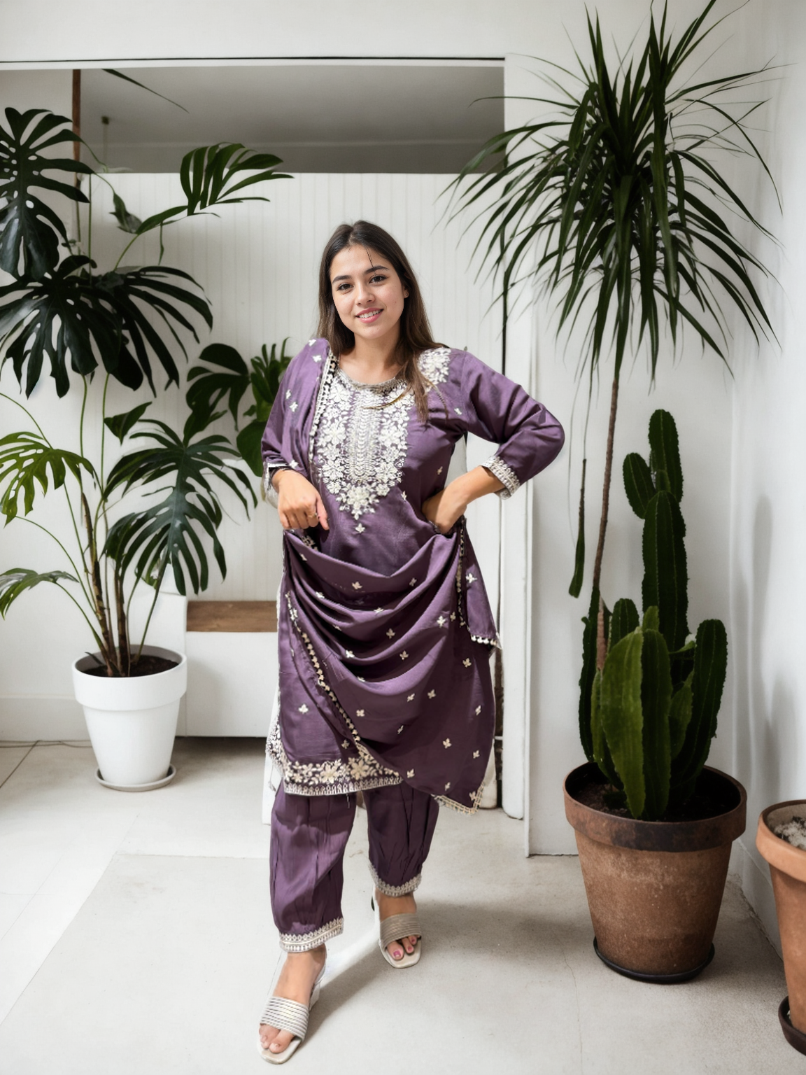 Patiala Suit Set with Hand-Embroidered Detailing & American Crepe Inner