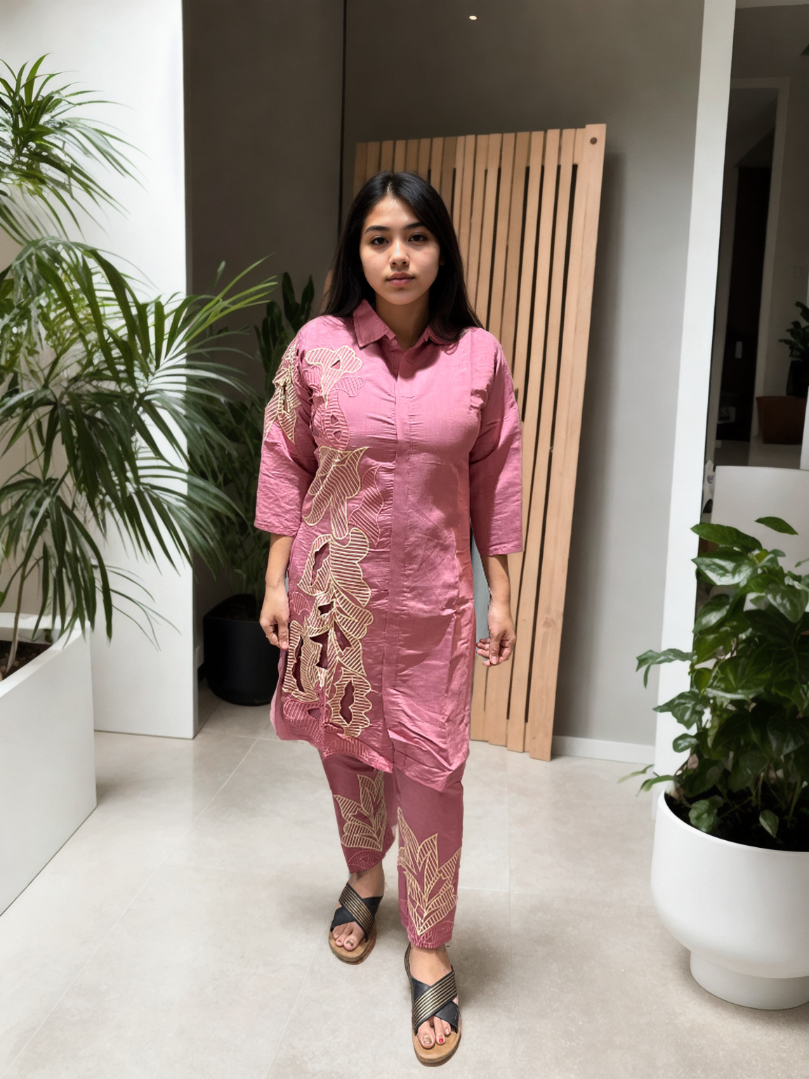 Cutwork Bloom Coord Set in Roman Silk – With Inner