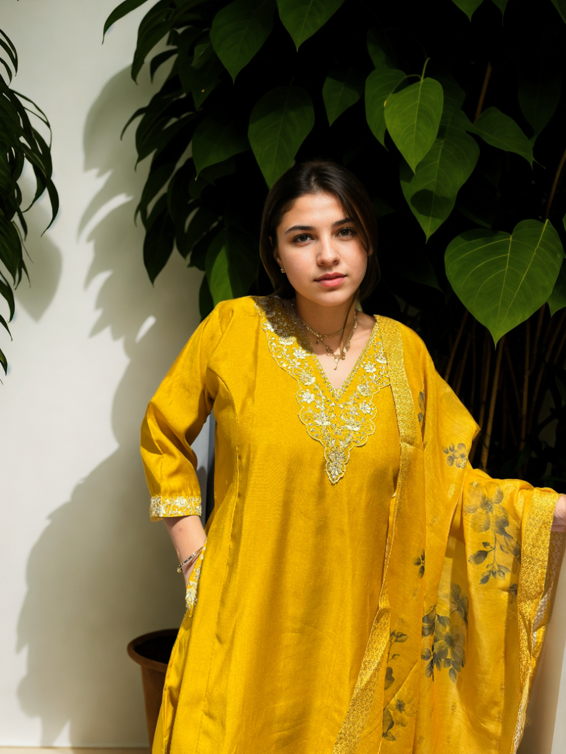 A-Line Suit Set with Chanderi Dupatta & Hand Embroidery