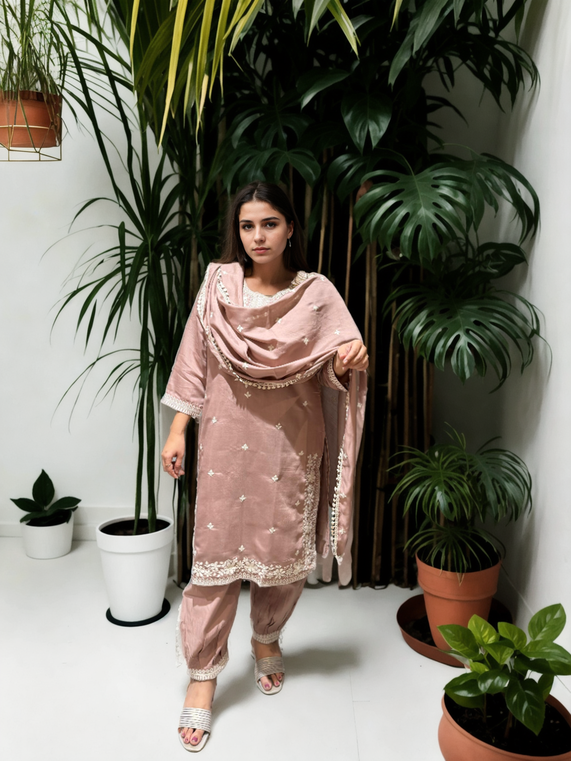 Patiala Suit Set with Hand-Embroidered Detailing & American Crepe Inner