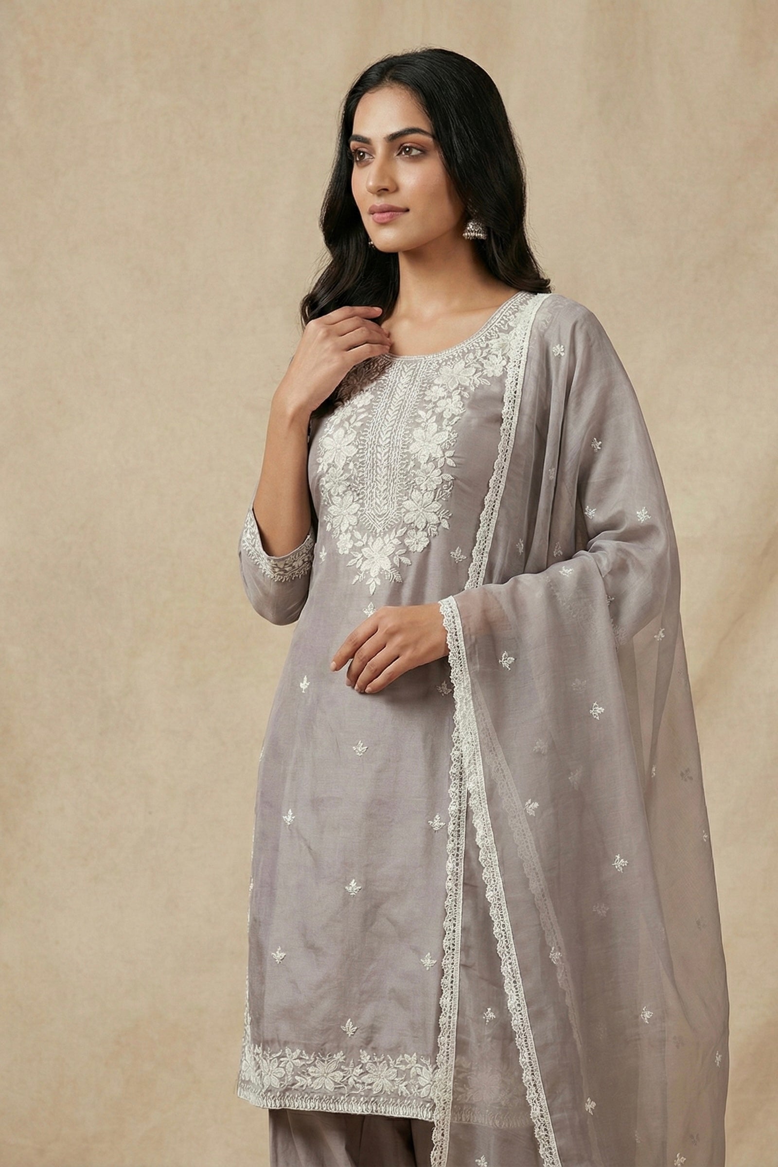 Patiala Suit Set with Hand-Embroidered Detailing & American Crepe Inner