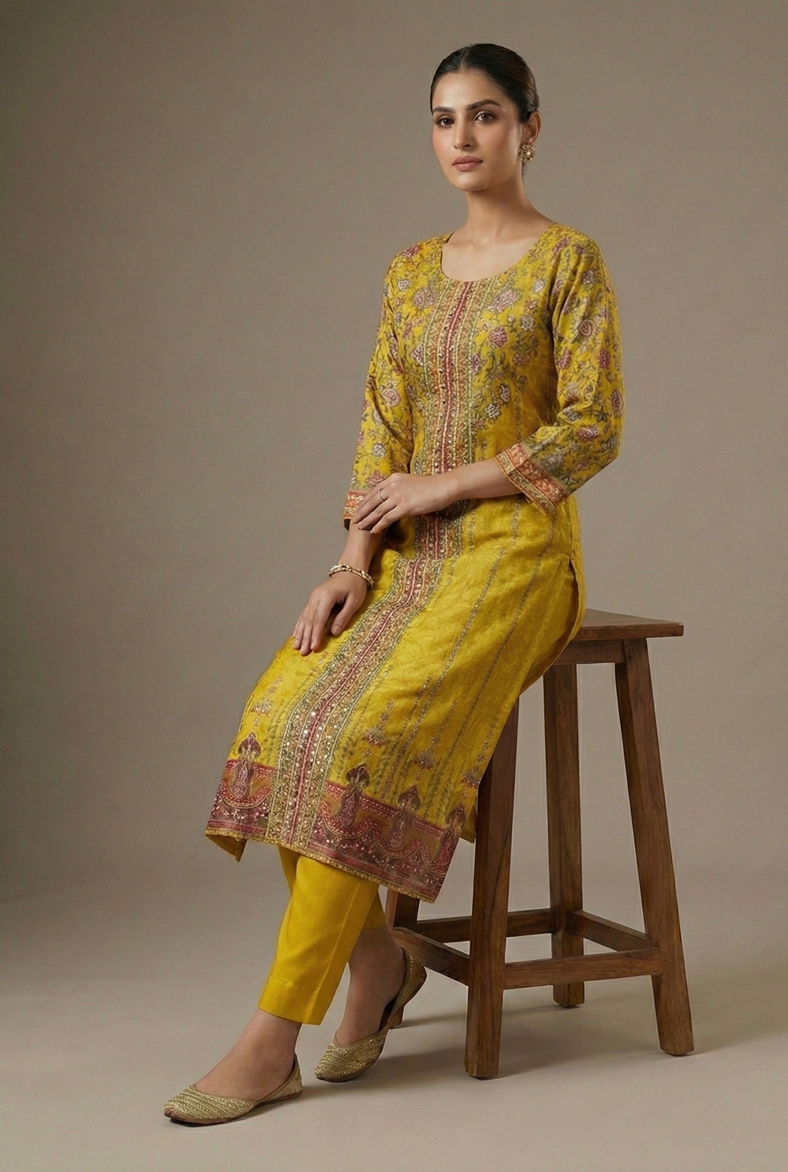 The Golden Radiance: Premium Chinon Silk Handcrafted Set