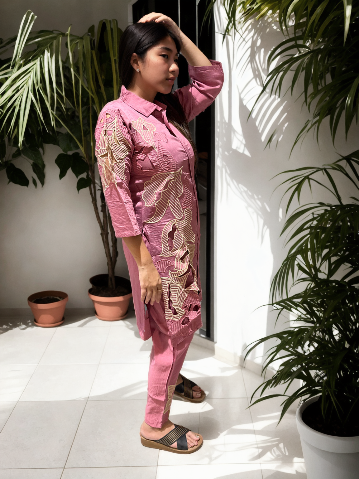 Cutwork Bloom Coord Set in Roman Silk – With Inner