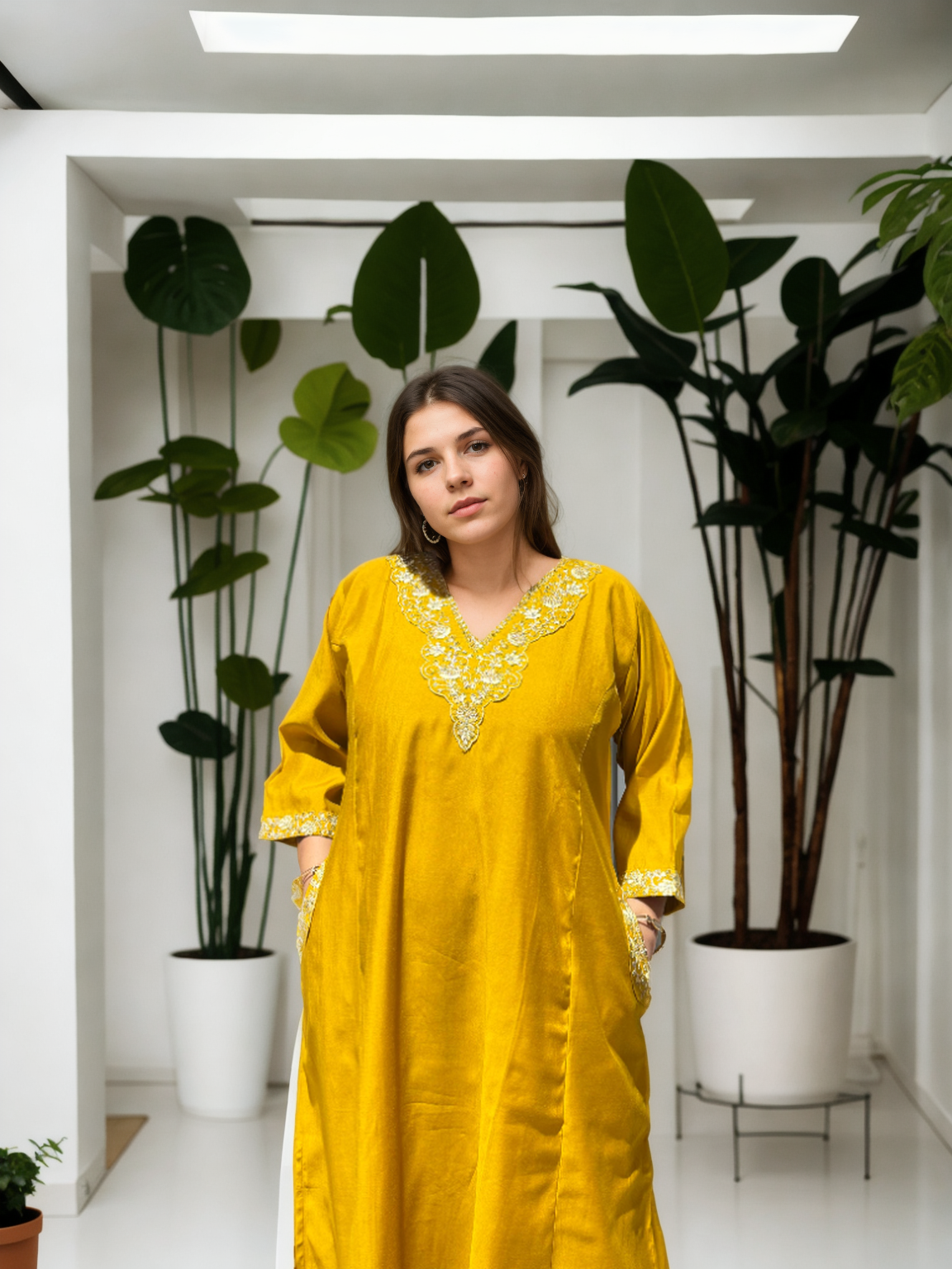 A-Line Suit Set with Chanderi Dupatta & Hand Embroidery