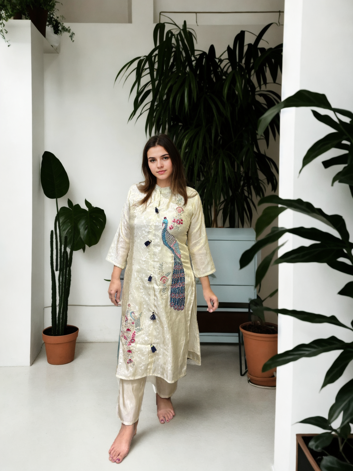 Zari Silk Peacock Embroidered Coord Set  | Signature Collection