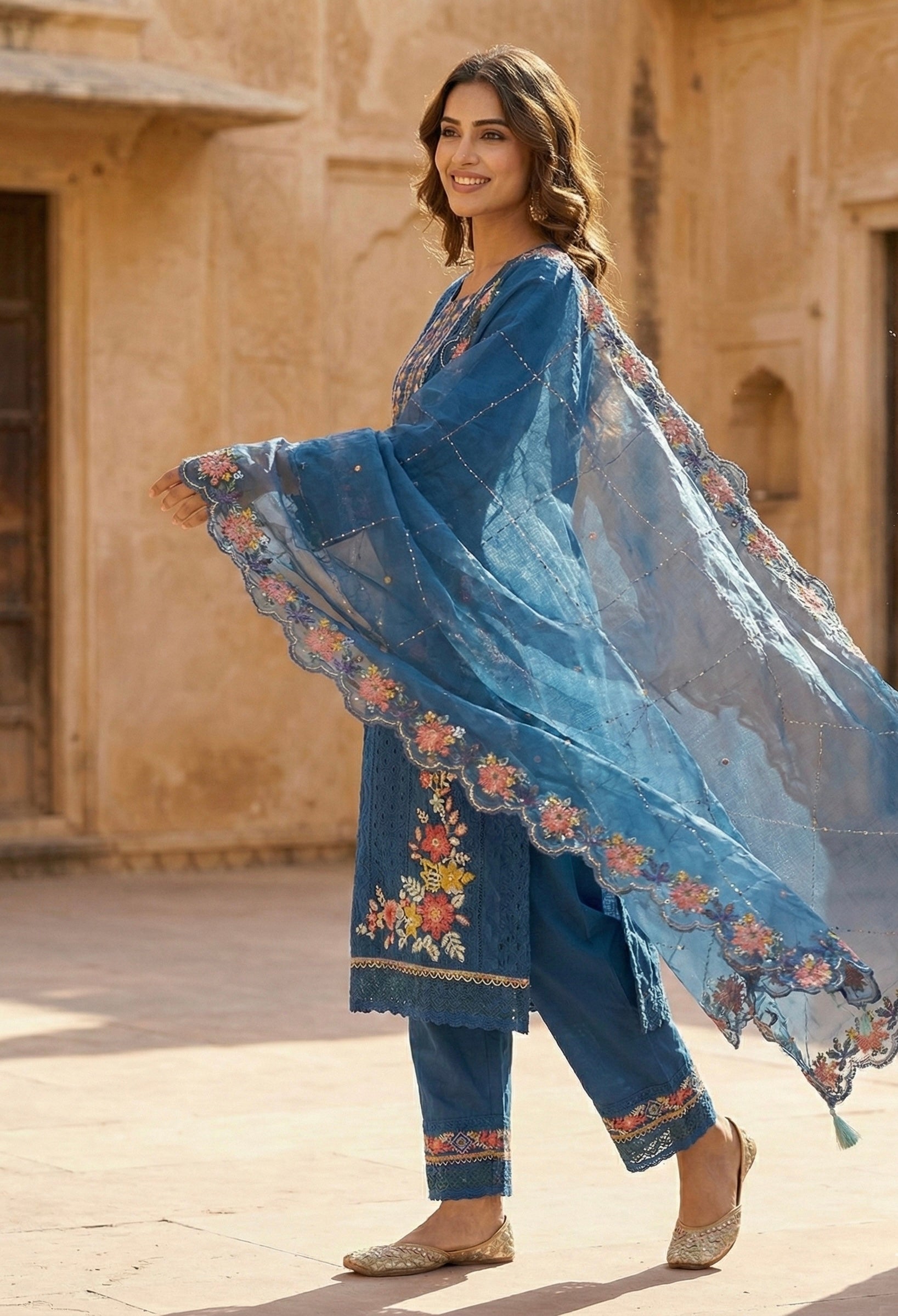 The Royal Indigo Edit: Signature Handwork & Organza Ensemble