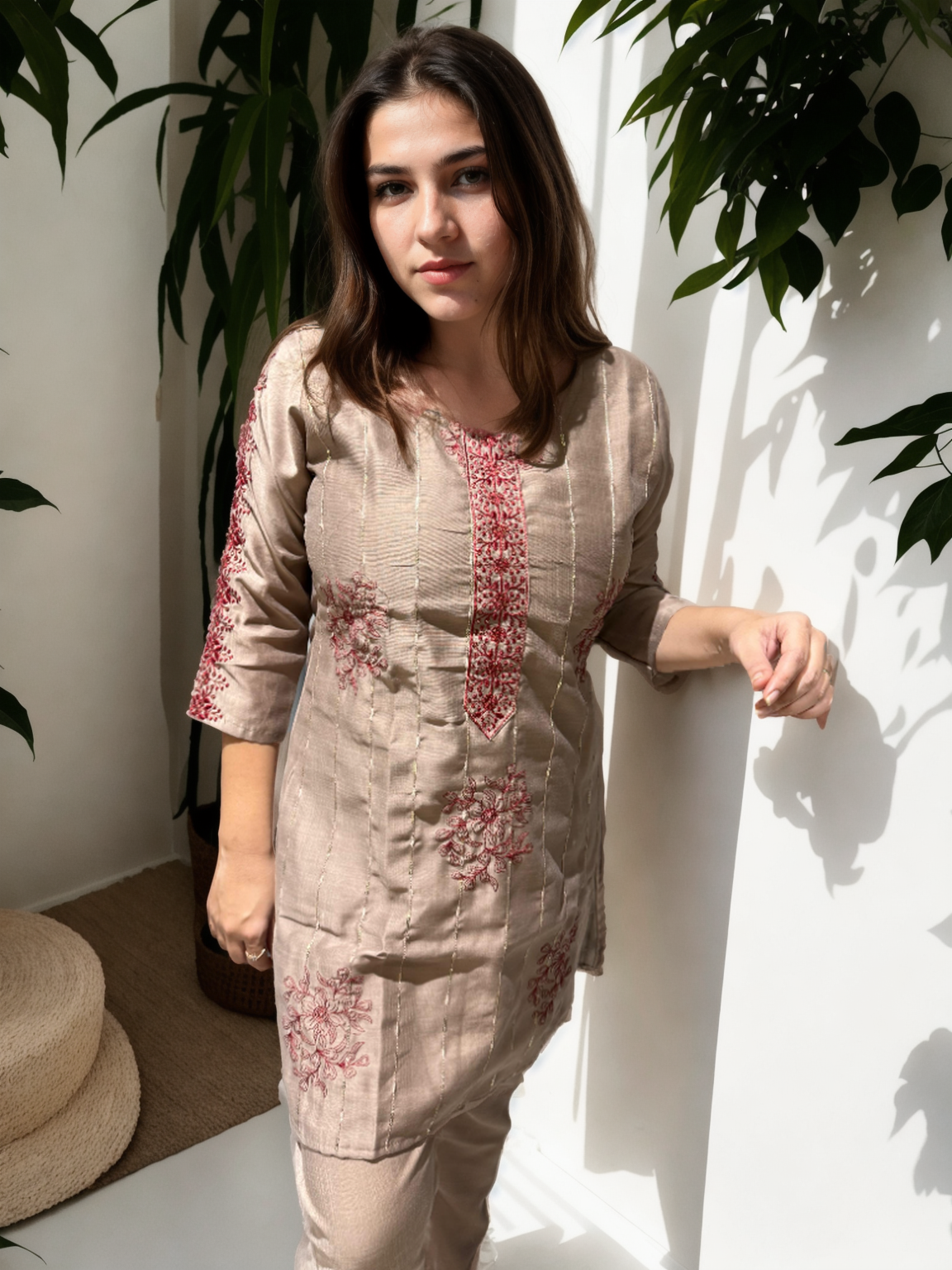 Mocha Rose Embroidered Coord Set – Berlin Silk