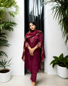 Purple Bloom | Hand-Embroidered Dola Silk Suit Set with Dupatta