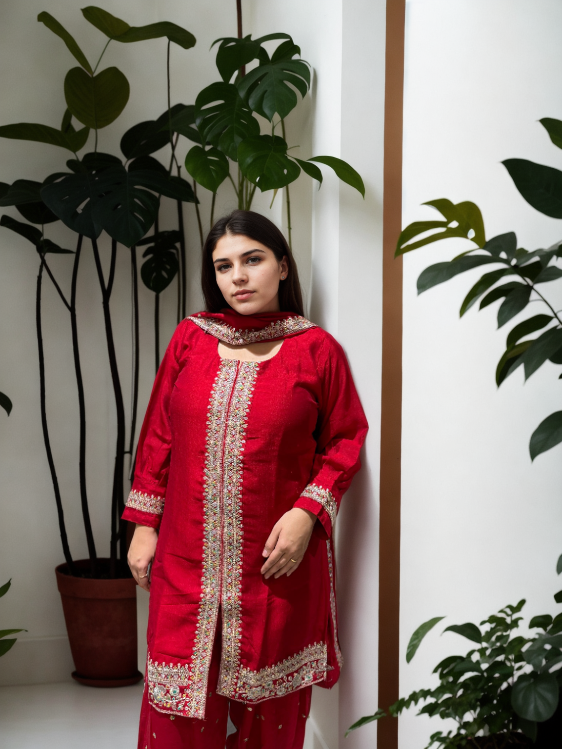 Royal Charm Patiala Suit – Red & White Edition