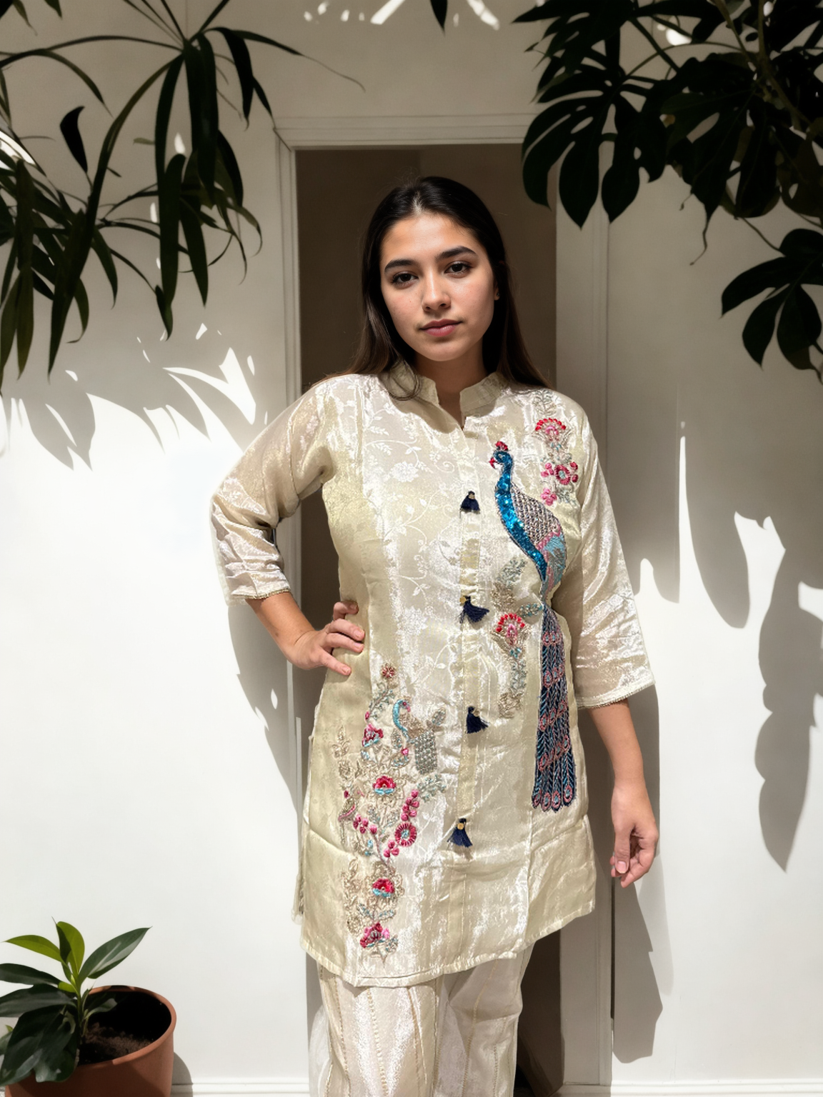 Zari Silk Peacock Embroidered Coord Set  | Signature Collection