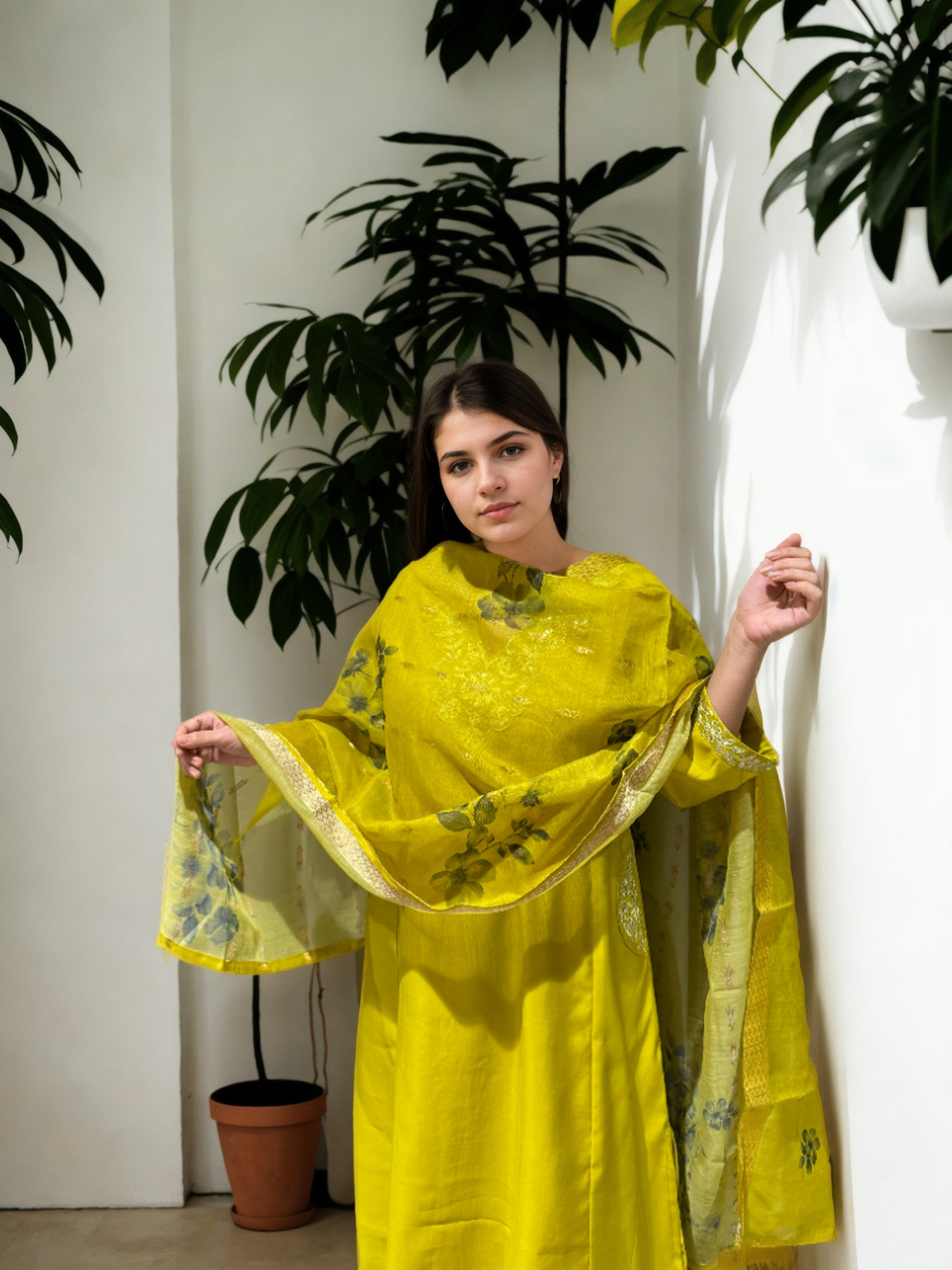 A-Line Suit Set with Chanderi Dupatta & Hand Embroidery
