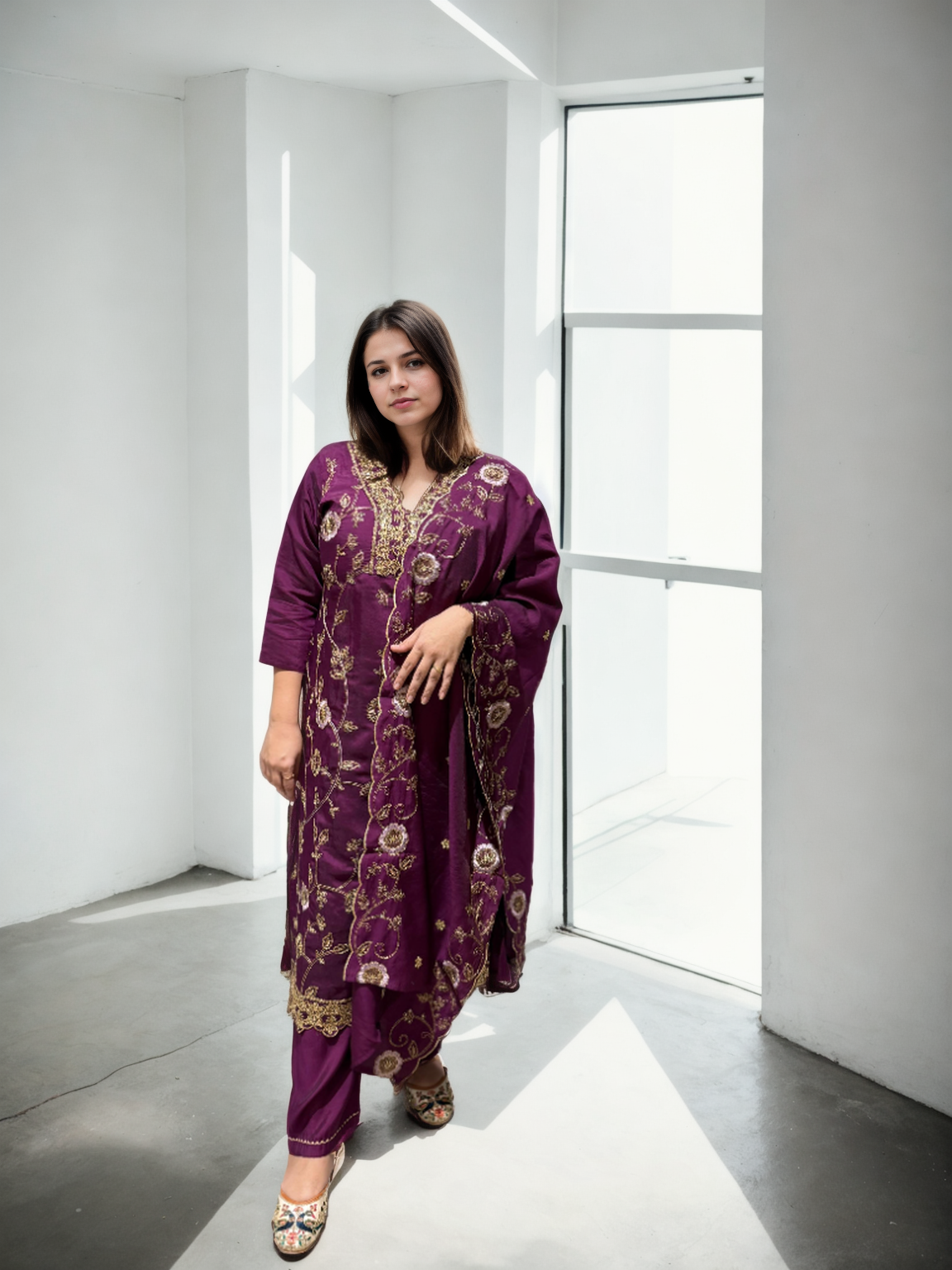 Regal Charm Straight Suit Set with Dupatta