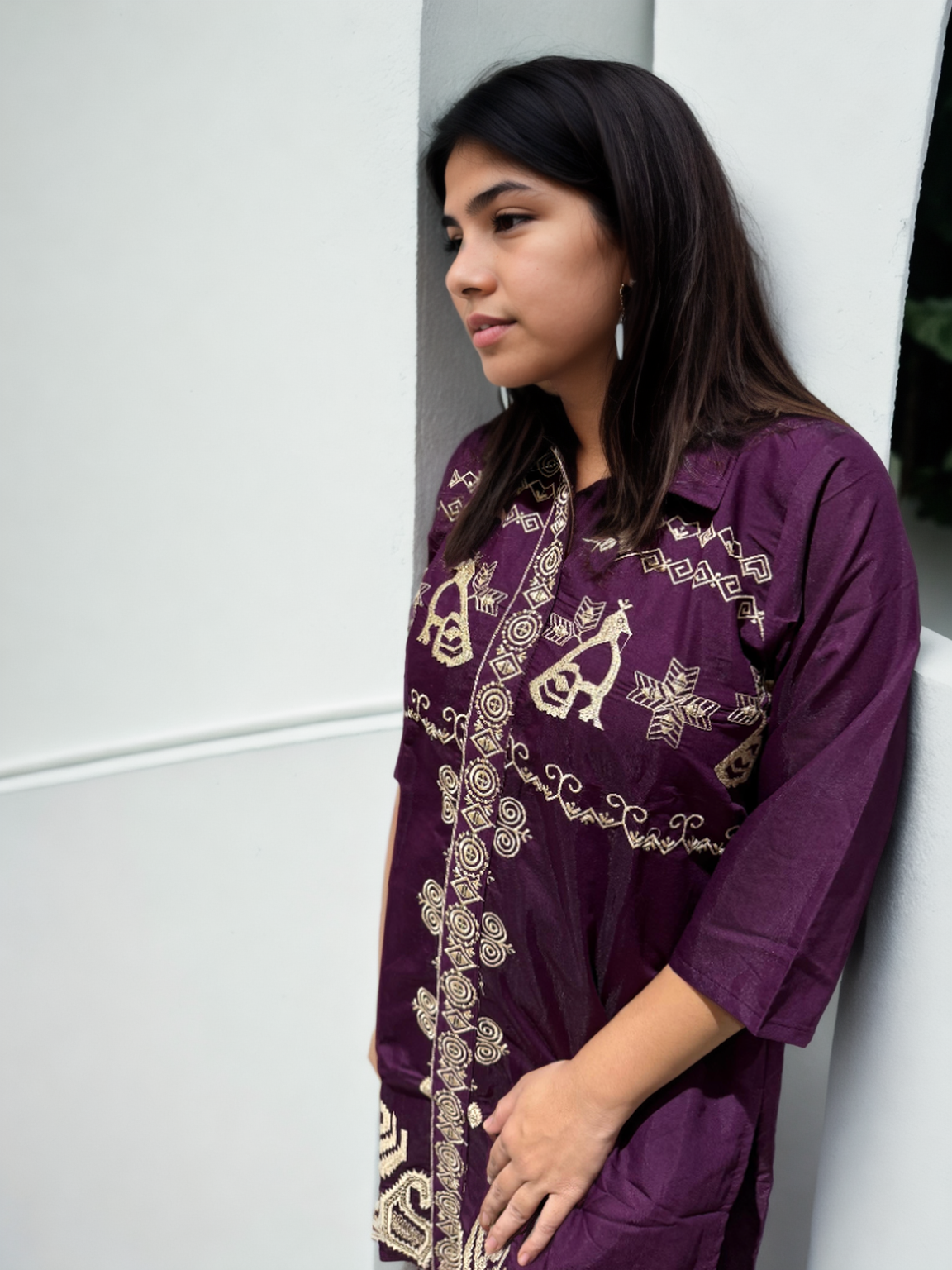 Regal Embroidered Coord Set in Roman Silk – Wine & Maroon Shades