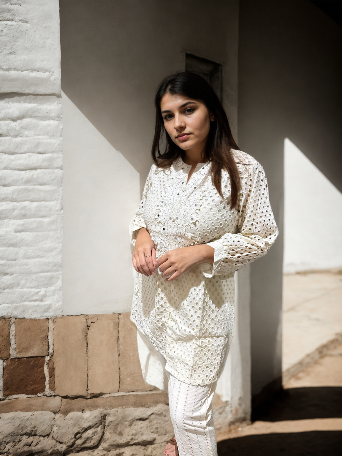 Safa White Cotton Coord Set with Embroidery & Pocket Pants |Signature Collection