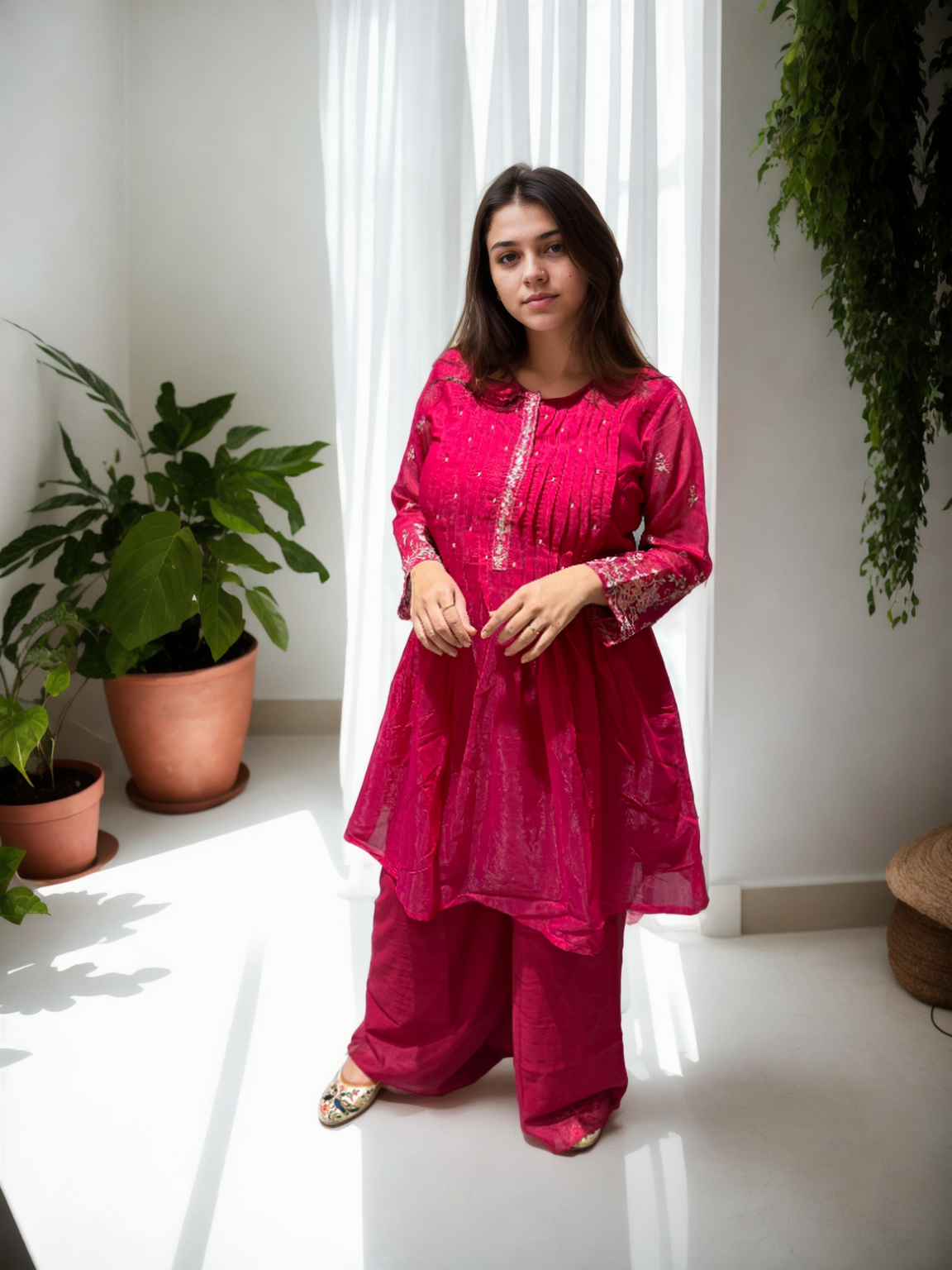 Rani Pink Mul Chanderi Kurta Set – Signature Collection