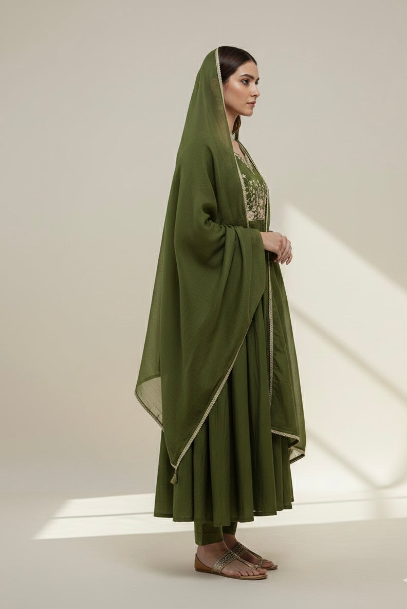 Festive Mul Chanderi Ghera Suit with Zardozi-Tissue Hand Embroidery