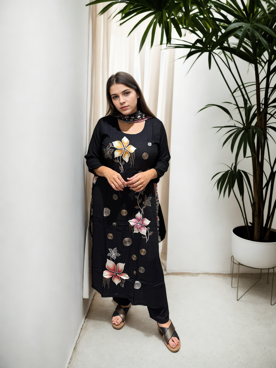 Midnight Bloom Cotton Suit Set with Digital Embroidery | Signature Collection