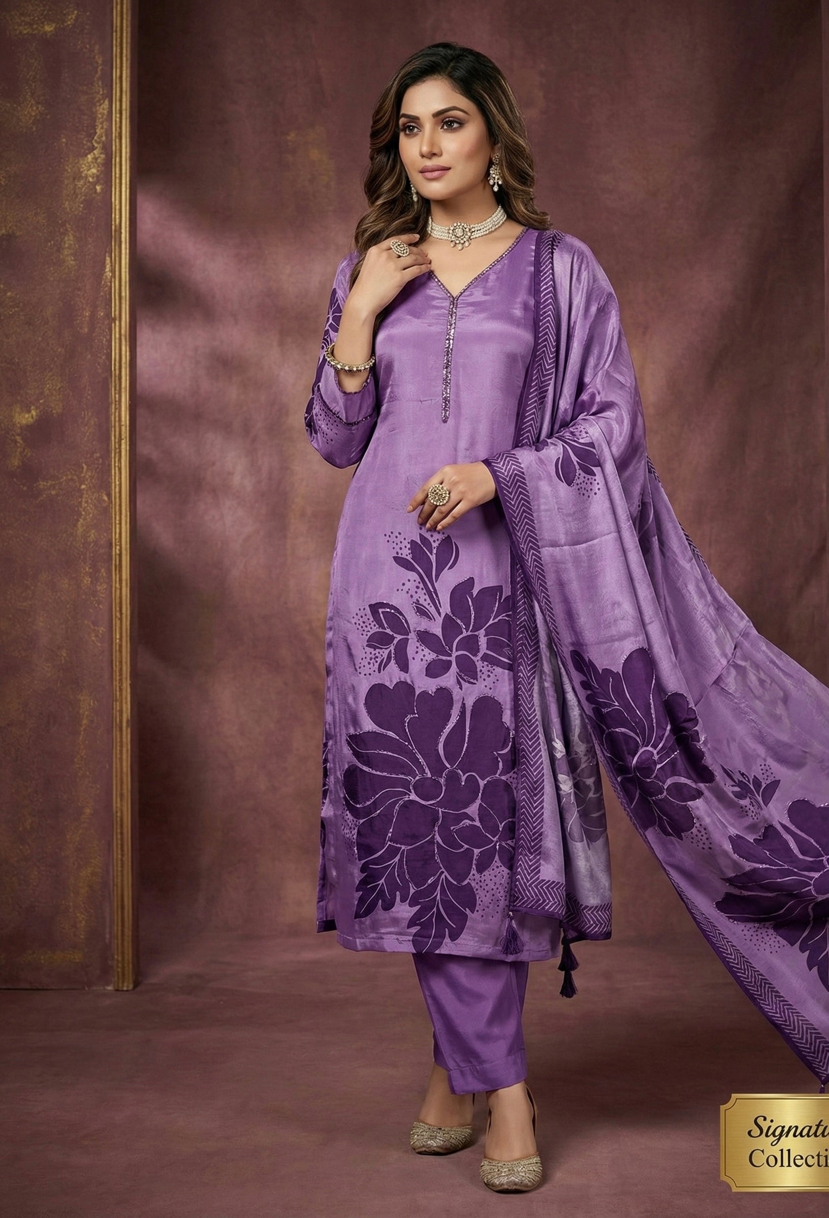 The Lavender Luxe: Handcrafted Malai Satin Signature Set