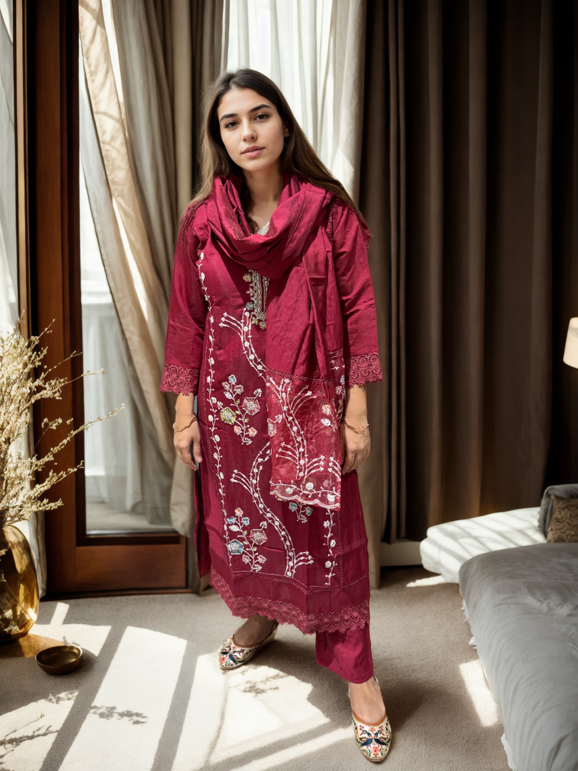 Elegant Beaded Suit Set in Roman Silk – 3 Stunning Shades