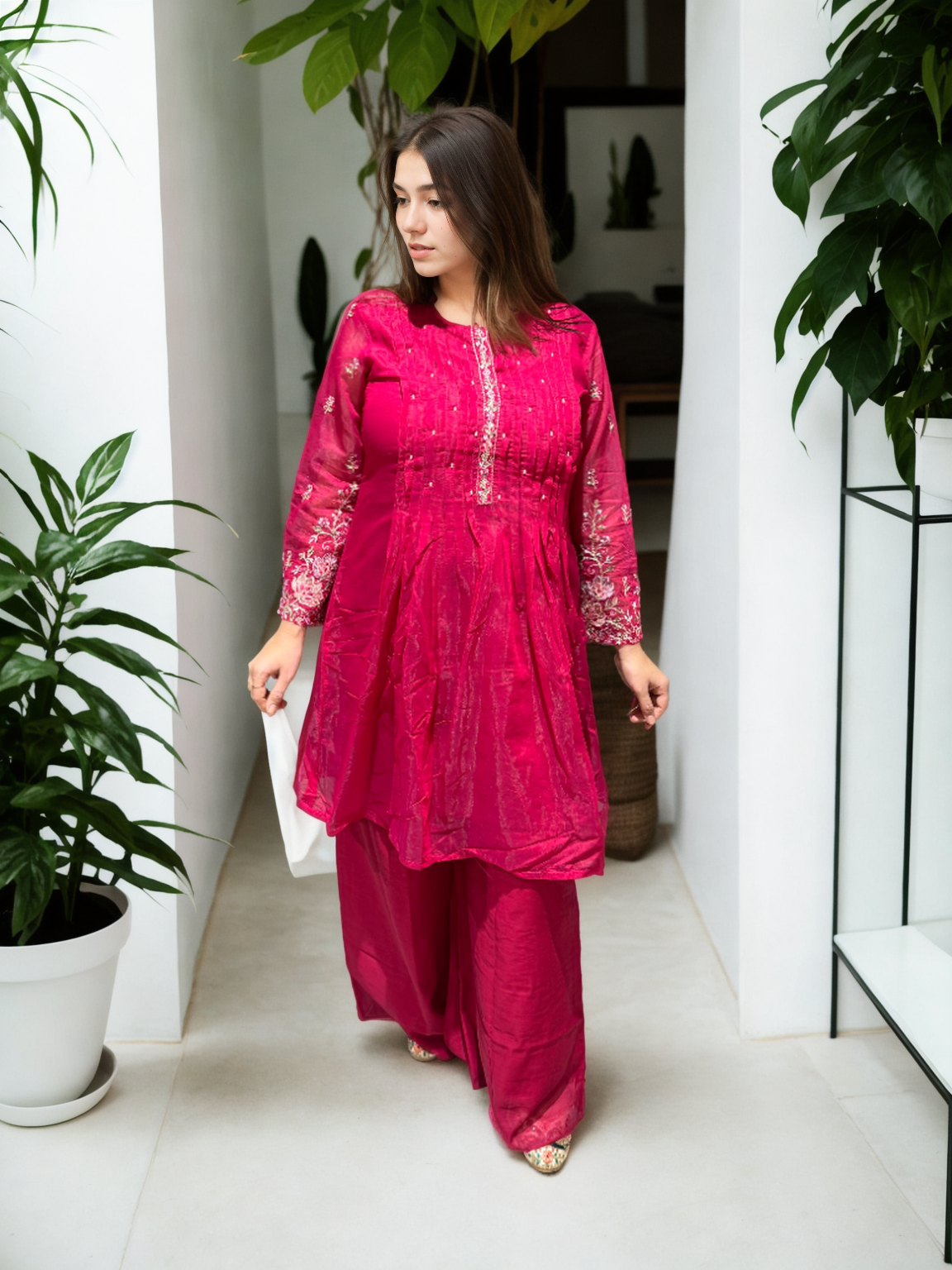 Rani Pink Mul Chanderi Kurta Set – Signature Collection