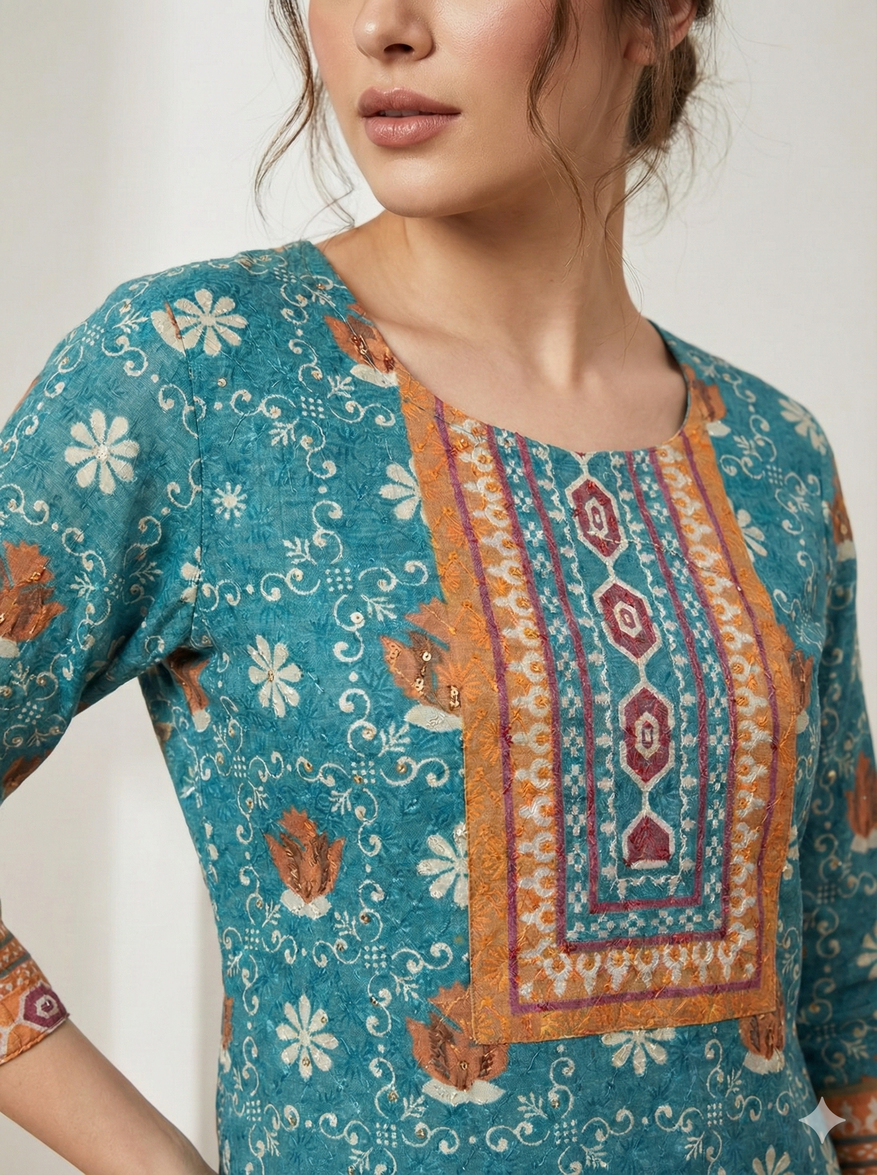 Teal Bagh Printed Cotton Suit with Mul Lining