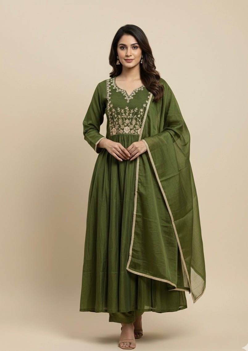 Festive Mul Chanderi Ghera Suit with Zardozi-Tissue Hand Embroidery