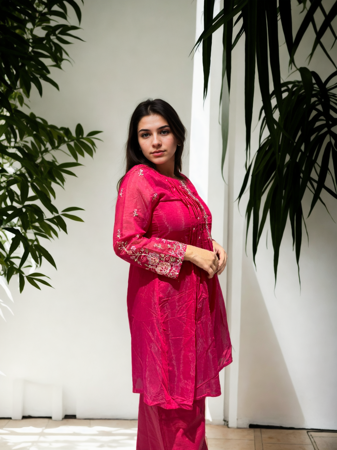 Rani Pink Mul Chanderi Kurta Set – Signature Collection