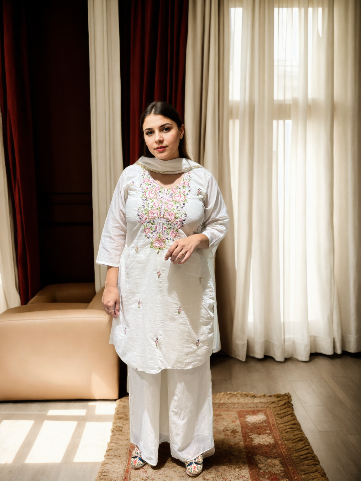 Bloom: Hand-Embroidered Mul Chanderi Suit Set