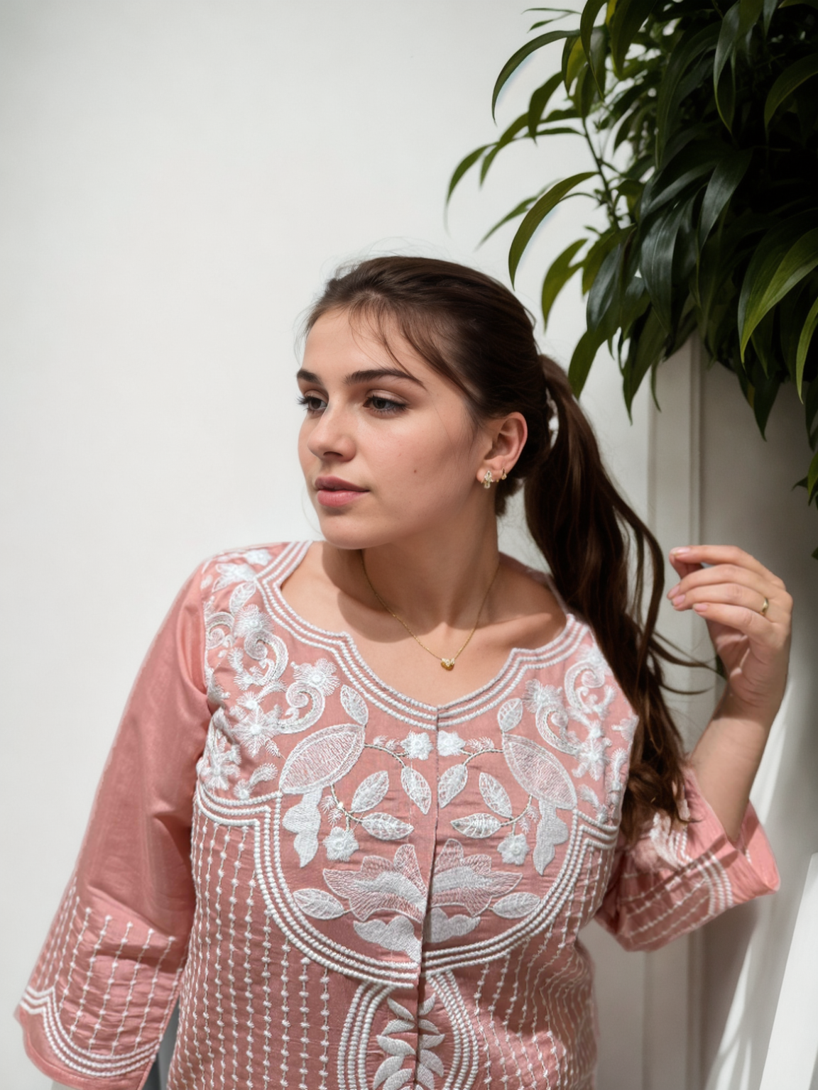 Blush Pink Roman Silk Embroidered Coord Set