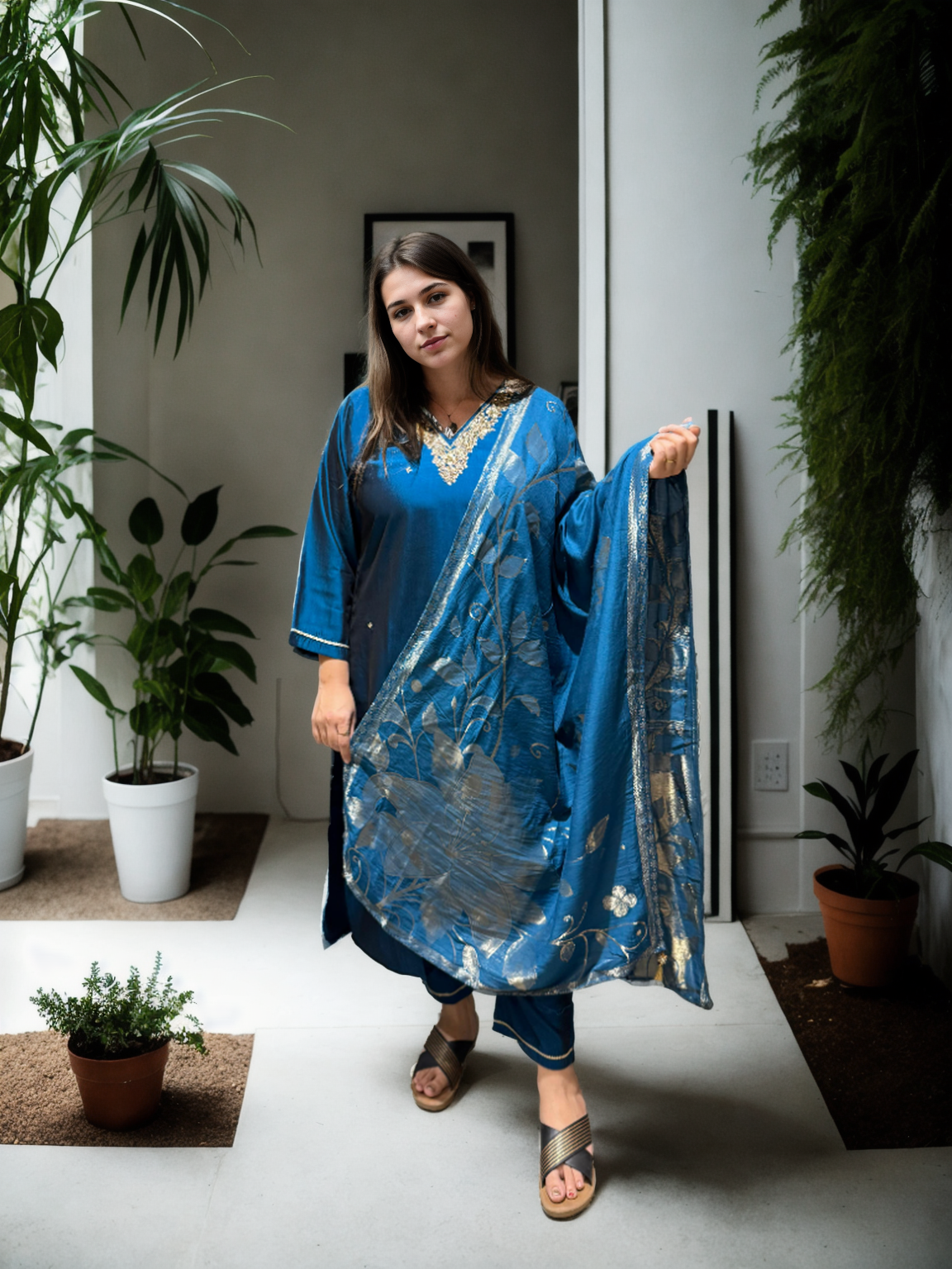 Rangila Silk Suit Set with Handwork & Muslin Dupatta (Latkan Detail) – M to XXL