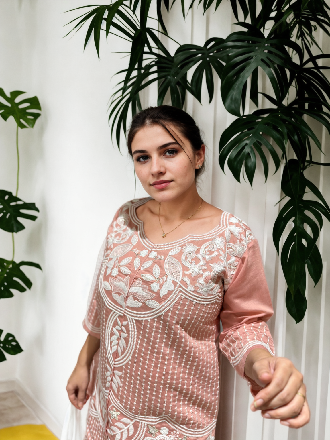 Blush Pink Roman Silk Embroidered Coord Set