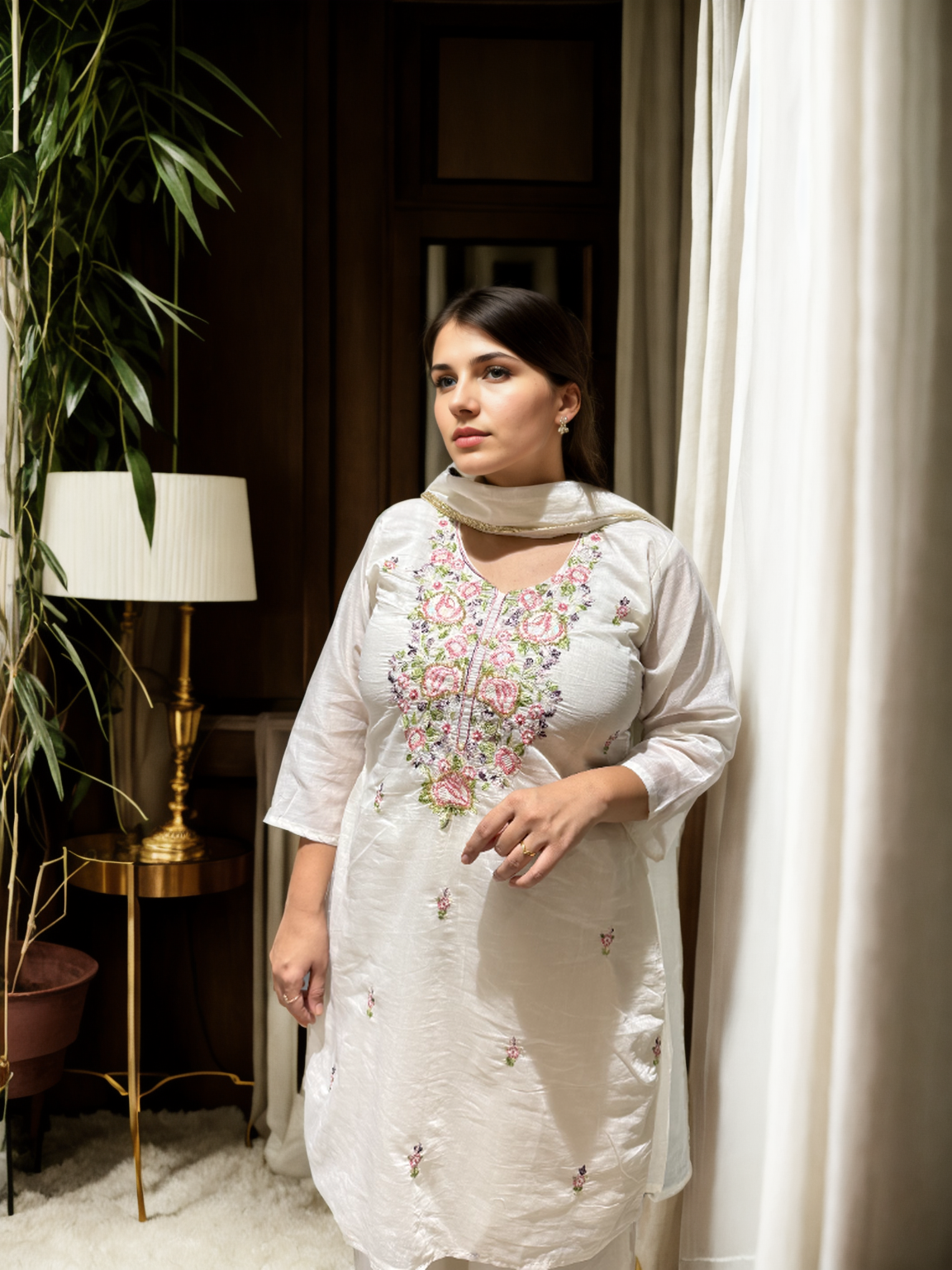 Bloom: Hand-Embroidered Mul Chanderi Suit Set