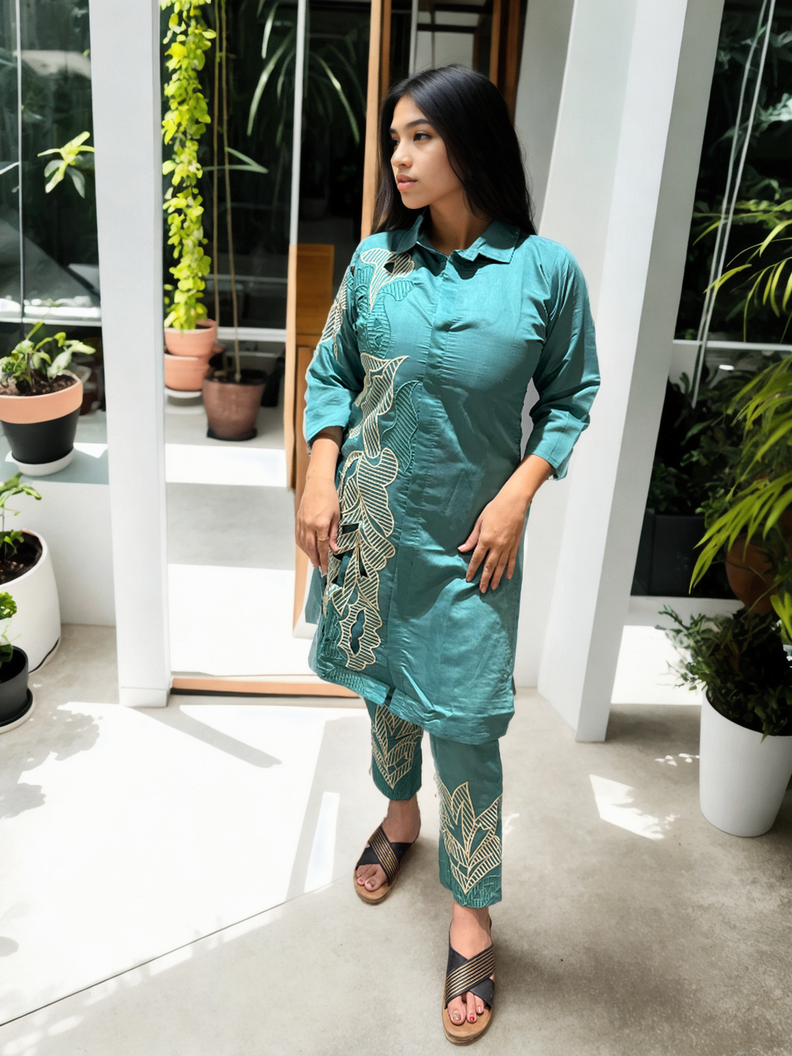 Cutwork Bloom Coord Set in Roman Silk – With Inner