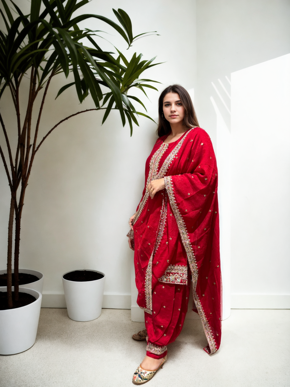 Royal Charm Patiala Suit – Red & White Edition