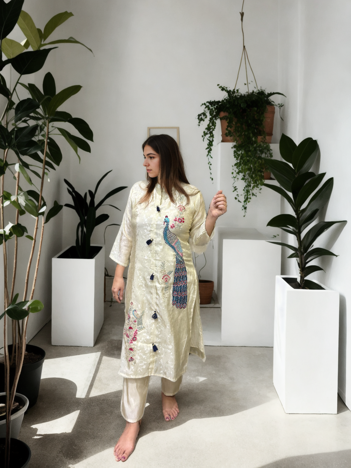 Zari Silk Peacock Embroidered Coord Set  | Signature Collection