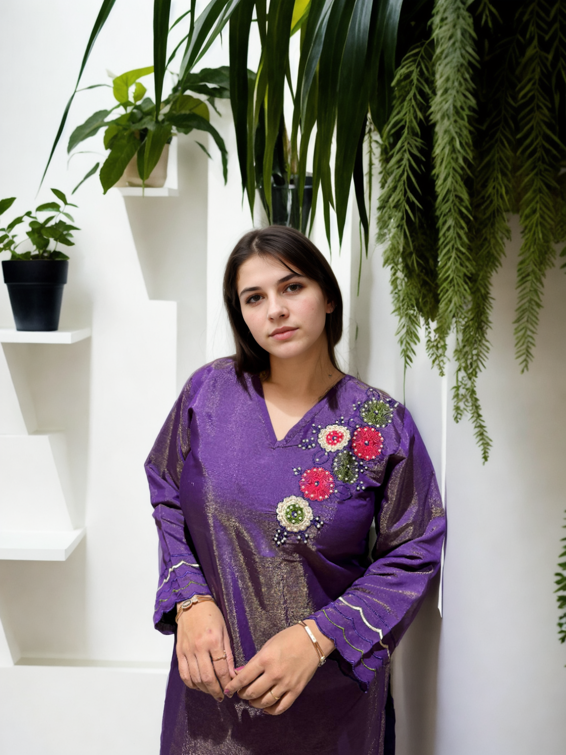 🌟 Shimmer Silk Suit with Digital Dupatta, Embroidery & Pearl Handwork – 3 Colors 🌟