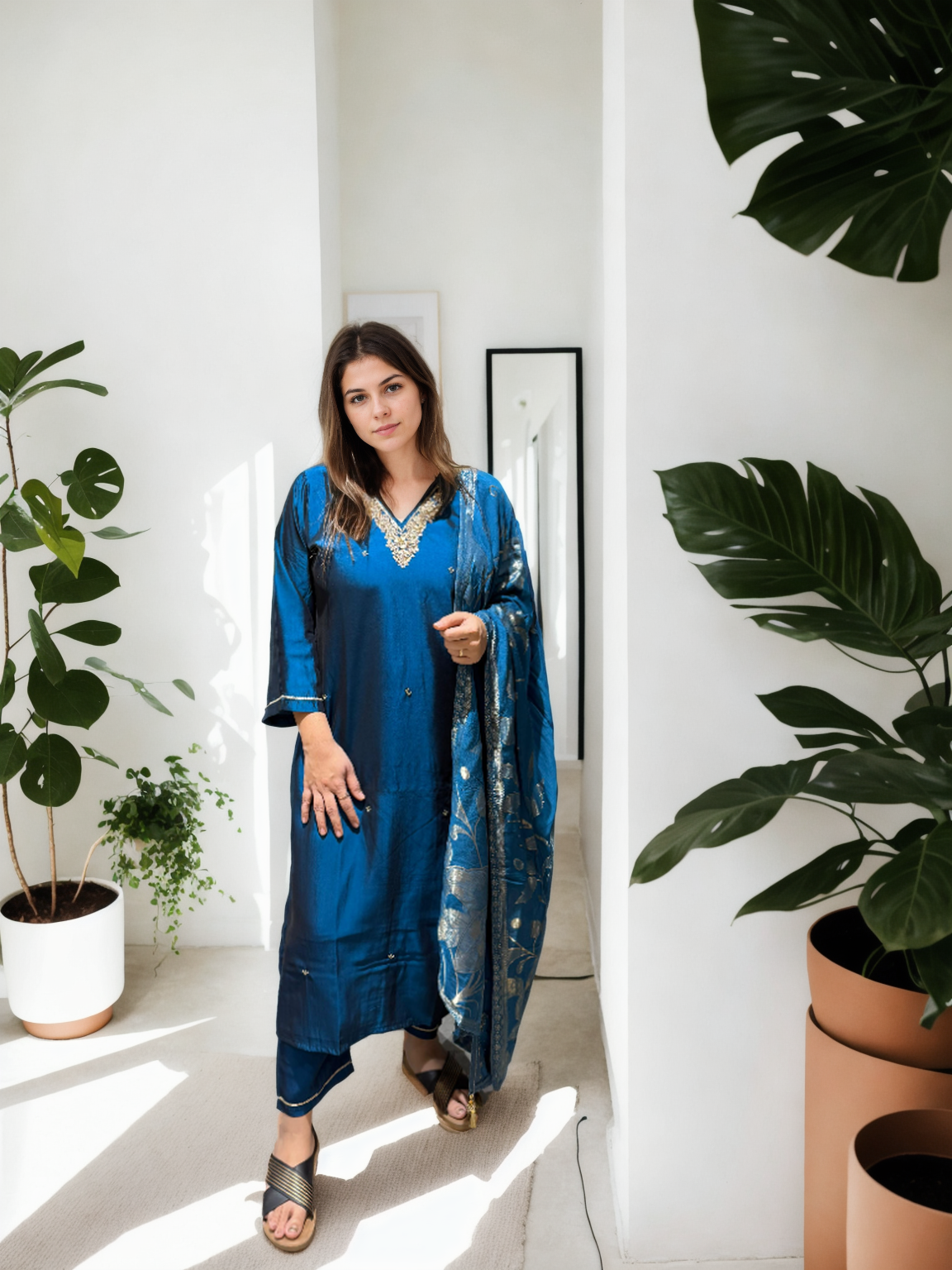 Rangila Silk Suit Set with Handwork & Muslin Dupatta (Latkan Detail) – M to XXL