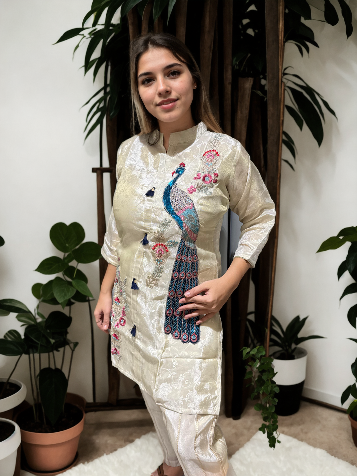 Zari Silk Peacock Embroidered Coord Set  | Signature Collection