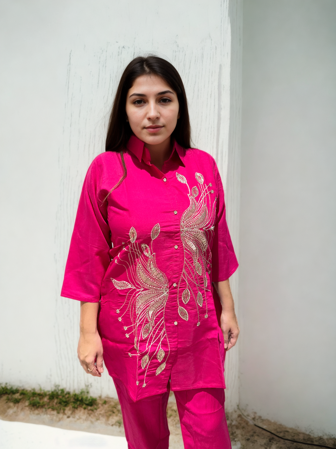 Peacock Bloom Embroidered Coord Set in Roman Silk (WITH INNER)