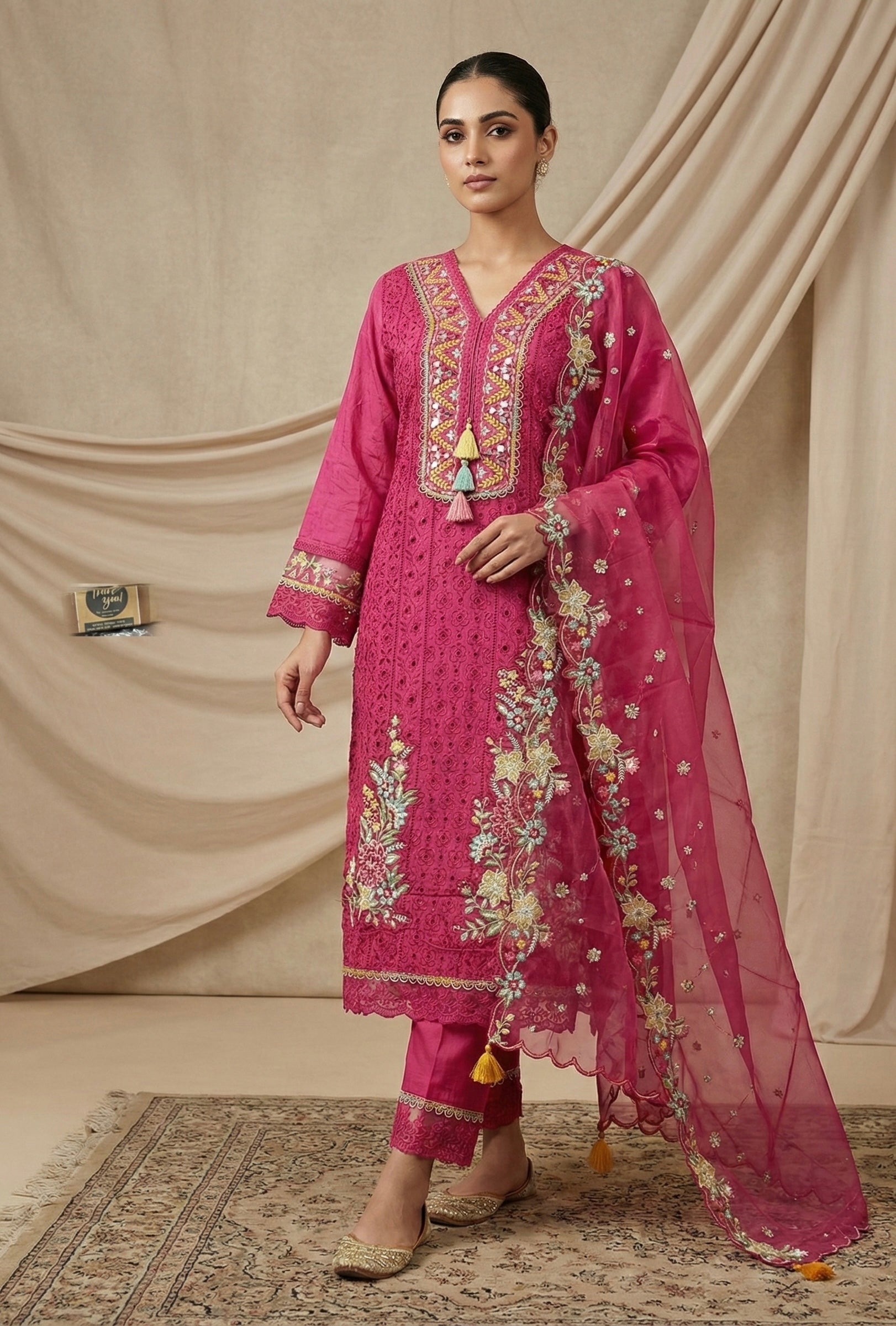 The Rani Pink Handcrafted Luxe Set | Heavy Cotton & Organza Signature Edition