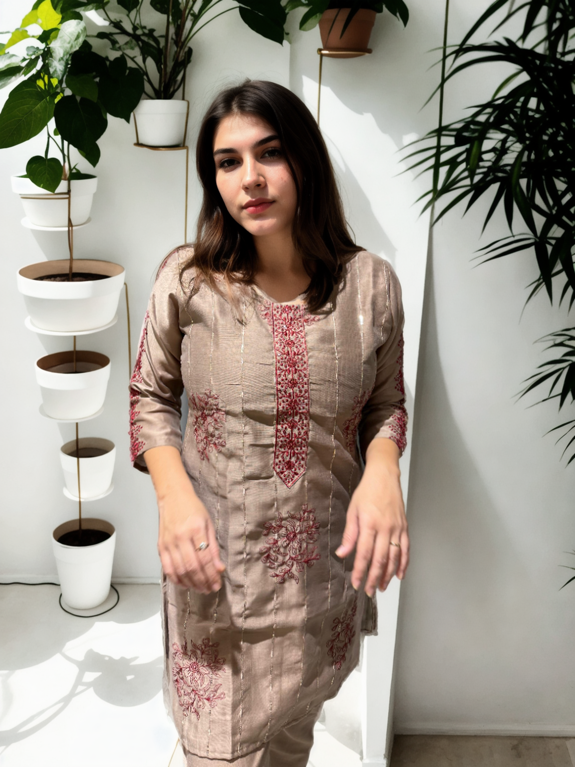 Mocha Rose Embroidered Coord Set – Berlin Silk